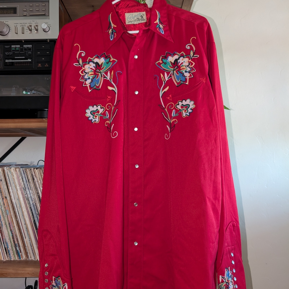 Vintage Roper Red Needle point Embroidered Western Shirt